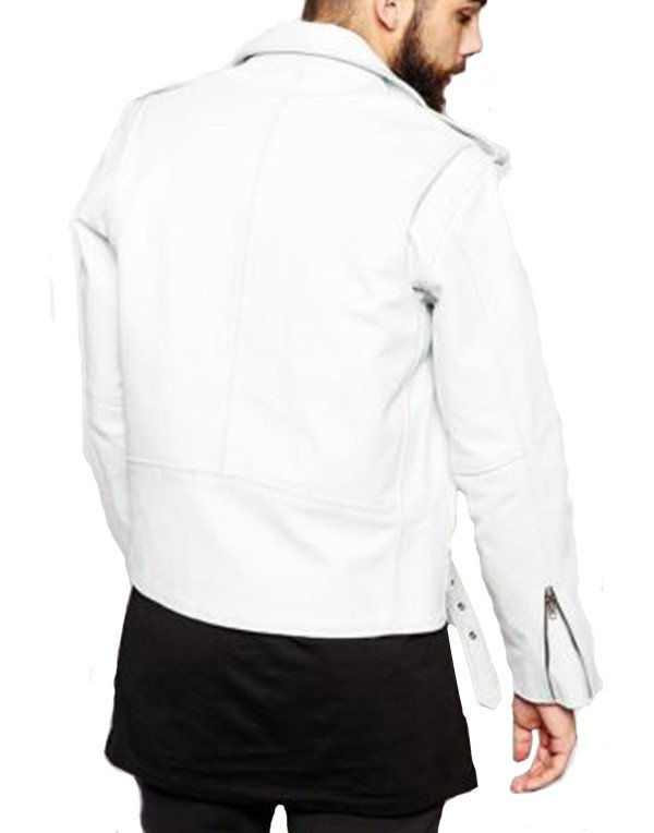 HugMe.fashion Leather Jacket With Coat Collar in White Color JK106